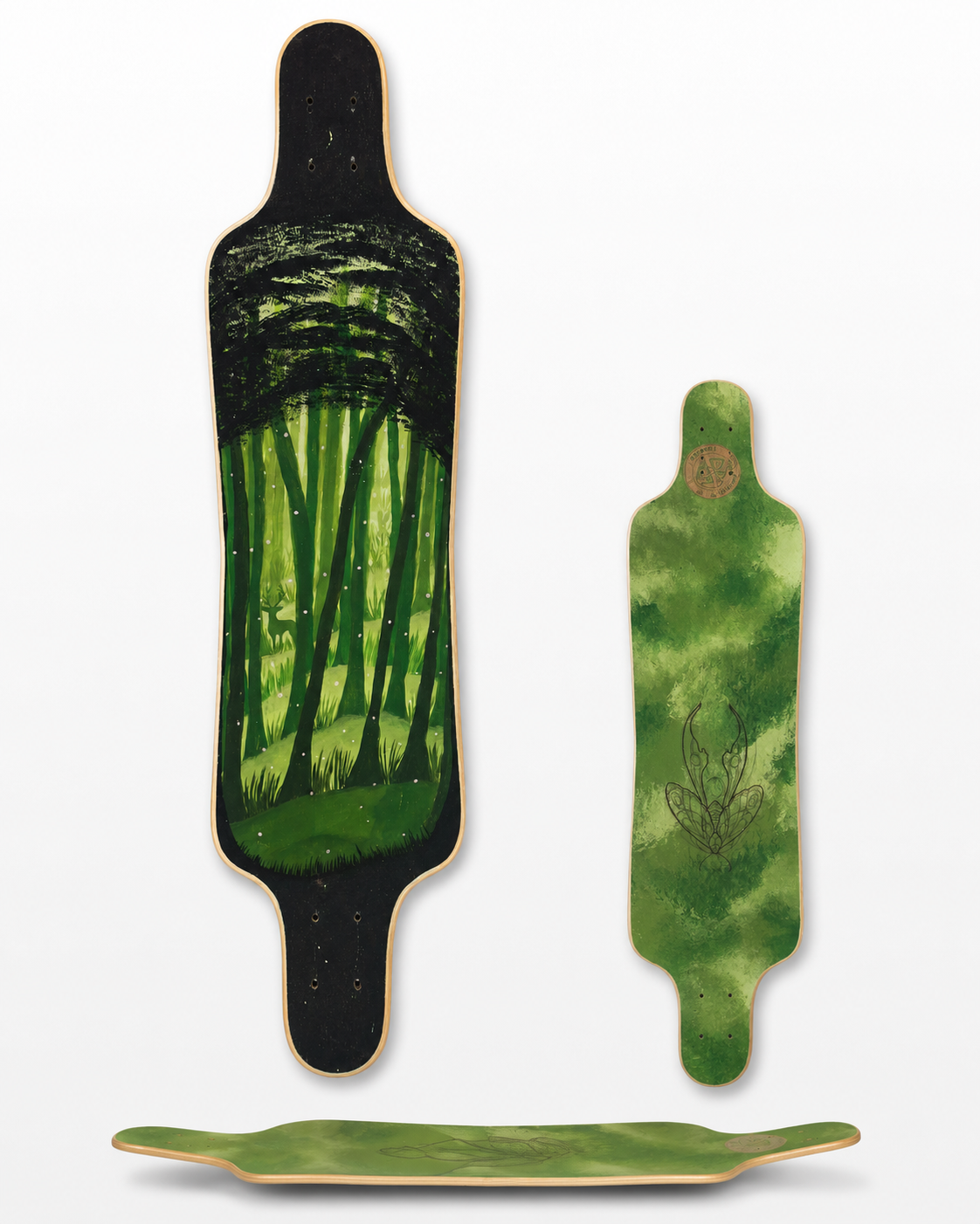 Enchanted Forest Moth Hourglass Top-Mount Longboard Deck